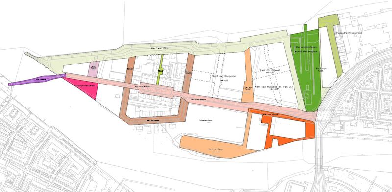 Kaart met straatnamen van Stadswerven