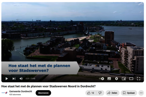 Screenshot van de Stadswerven video op het Youtubekanaal van de gemeente Dordrecht